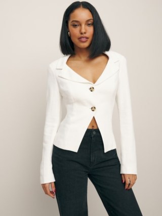 formation Olivia Jacket in White ~ women’s fitted jackets ~ womens sustainable clothing ~ fashion made with deadstock fabrics