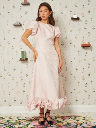 sister jane DELIGHTFUL THINGS Ornament Rose Midi Dress in Pale Pink ~ puff sleeve ruffled hem party dresses ~ women’s romantic occasion fashion - flipped