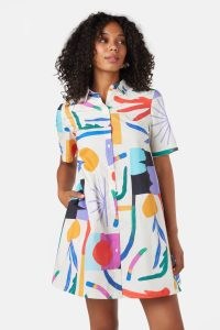 gorman x Lola Avigliano Peachy Shirt Dress – women’s collared short sleeve mini dresses – womens organic cotton poplin fashion