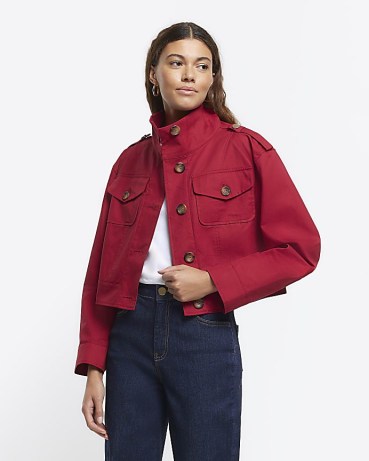 RIVER ISLAND Red Crop Trench Jacket ~ women’s cropped utility jackets