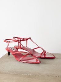 Jil Sander Red point-toe 35 leather sandals / strappy kitten heels