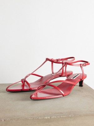 Jil Sander Red point-toe 35 leather sandals / strappy kitten heels - flipped