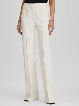 REISS CLAUDE HIGH RISE FLARED TROUSERS CREAM ~ women’s chic flares