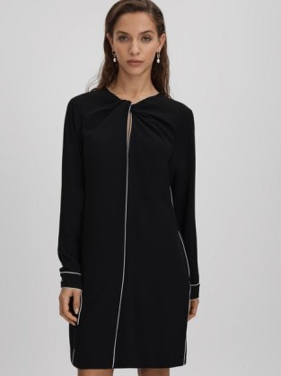 REISS ELOISE SHIFT MINI DRESS BLACK ~ chic LBD ~ understated occasionwear ~ minimalist evening occasion clothing