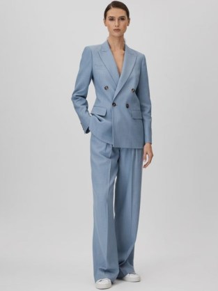 REISS JUNE TENCEL BLEND DOUBLE BREASTED SUIT BLAZER in BLUE ~ women’s spring blazers ~ chic workwear ~ womens stylish corporate clothing - flipped