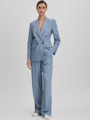 REISS JUNE TENCEL BLEND DOUBLE BREASTED SUIT BLAZER in BLUE ~ women’s spring blazers ~ chic workwear ~ womens stylish corporate clothing