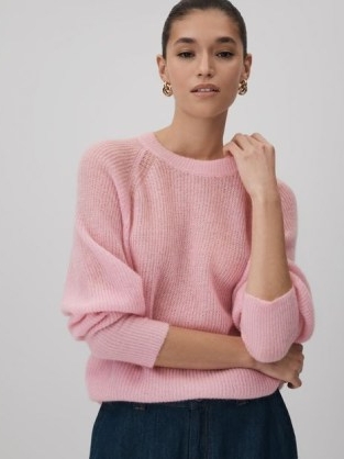 REISS MAE OVERSIZED CREW NECK JUMPER WITH MOHAIR PINK ~ women’s relaxed luxe style sweater ~ womens fluffy jumpers