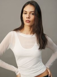 Reformation Seline Knit Top in Ivory – sheer long sleeve tops