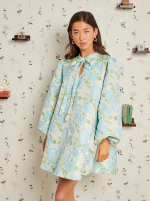 sister jane Sentimental Jacquard Bow Dress in Baby Blue ~ women’s romantic floral oversized party dresses ~ DELIGHTFUL THINGS