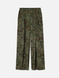 JIGSAW Shadow Floral Jacquard Palazzo Pants in Green ~ women’s front pleated wide leg trousers