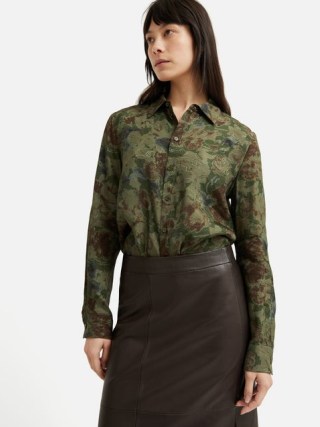JIGSAW Shadow Floral Jacquard Shirt in Green ~ women’s patterned relaxed fit shirts - flipped