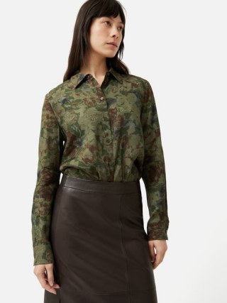 JIGSAW Shadow Floral Jacquard Shirt in Green ~ women’s patterned relaxed fit shirts