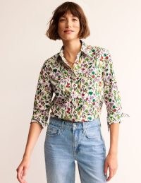 BODEN Sienna Cotton Shirt in Ivory, Spring Crop / women’s fruit and floral print shirts