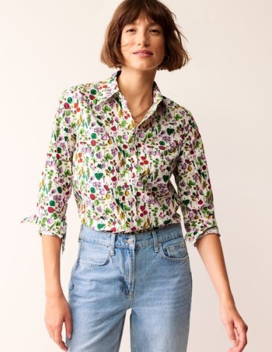 BODEN Sienna Cotton Shirt in Ivory, Spring Crop / women’s fruit and floral print shirts - flipped