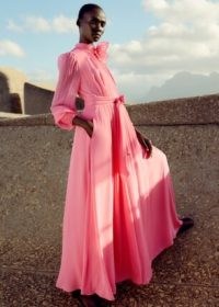 ME and EM Silk Full-Length Dress With Corsage + Belt in Perfect Pink ~ vintage style maxi occasion dresses ~ luxury spring – summer 2024 event fashion