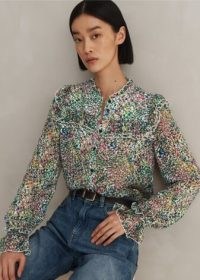 ME and EM Silk-Blend Devoré Confetti Print Blouse Cream/Pink/Multi ~ multicoloured frill detail blouses