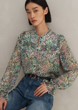 ME and EM Silk-Blend Devoré Confetti Print Blouse Cream/Pink/Multi ~ multicoloured frill detail blouses