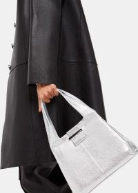 WHISTLES Mini Dia Tote Bag in Silver ~ metallic leather bags ~ small luxe top handle handbag