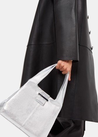 WHISTLES Mini Dia Tote Bag in Silver ~ metallic leather bags ~ small luxe top handle handbag - flipped