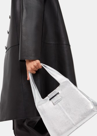 WHISTLES Mini Dia Tote Bag in Silver ~ metallic leather bags ~ small luxe top handle handbag