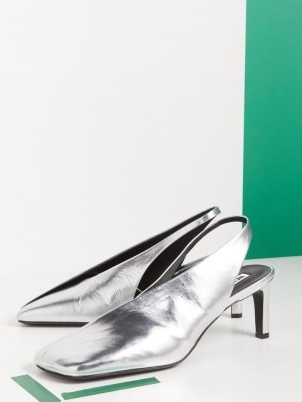 Jil Sander Silver square-toe metallic-leather slingback pumps - flipped