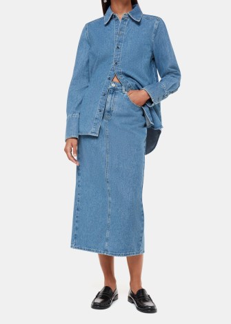 WHISTLES Straight Denim Midi Skirt ~ blue back slit skirts - flipped