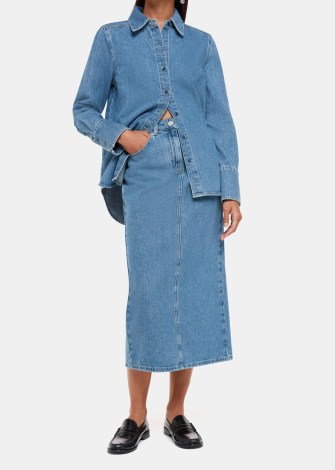 WHISTLES Straight Denim Midi Skirt ~ blue back slit skirts