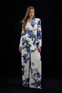 KAREN MILLEN x Katarzyna Mrożewska Tailored Crepe Printed Drape Detail Blazer / women’s wwap style occasion blazers / feminine evening event jackets