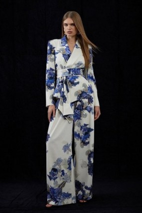 KAREN MILLEN x Katarzyna Mrożewska Tailored Crepe Printed Drape Detail Blazer / women’s wwap style occasion blazers / feminine evening event jackets - flipped