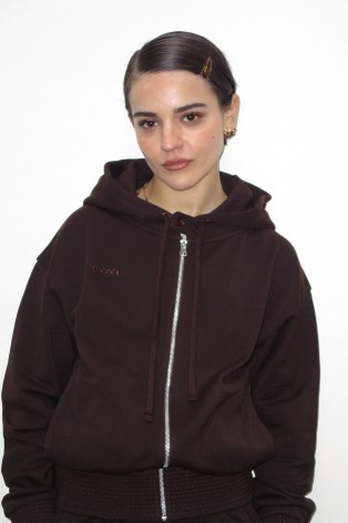 peachy den The Betty Hoodie in Espresso ~ women’s dark brown relaxed fit zip up hoodies – womens hooded tops - flipped