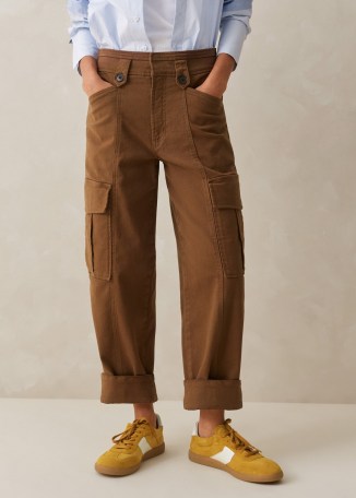 Me and Em The Boot-To-Trainer Cargo Trouser in Tan – women’s brown side pocket trousers – utility fashion - flipped