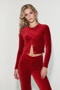 peachy den The Celeste Cardigan in Scarlet – red cropped cardigans