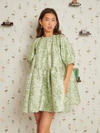 sister jane DELIGHTFUL THINGS Thimble Jacquard Mini Dress in Laurel Green ~ women’s voluminous party fashion ~ womens oversized occasion dresses