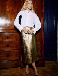 CEFINN Tiana Leather Midi Skirt in Gold ~ women’s luxe clothing ~ womens metallic skirts