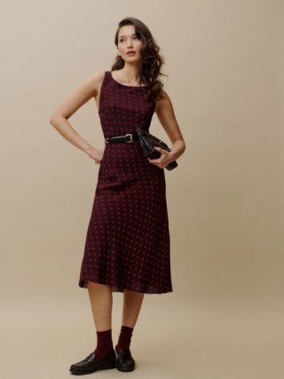 Reformation Topanga Dress in Berry Dot / sleeveless tonal spot print midi dresses - flipped