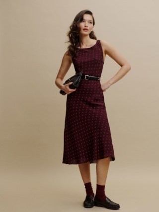 Reformation Topanga Dress in Berry Dot / sleeveless tonal spot print midi dresses