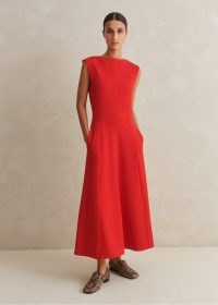 ME and EM Travel Tailoring Boat Neck Midi Dress in Tulip Red ~ bright sleeveless fit and flare dresses