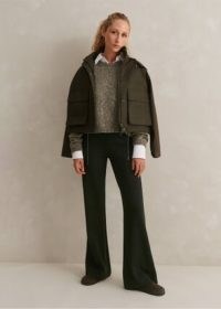 ME and EM Travel Tailoring Kick Flare Trouser in Khaki ~ women’s dark green flared trousers ~ womens flares