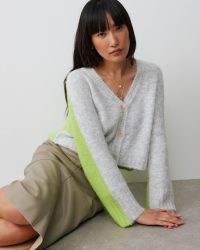 OLIVER BOMAS Two Tone Grey & Green Knitted Cardigan ~ women’s colour block cardigans