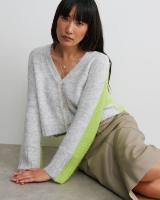 OLIVER BOMAS Two Tone Grey & Green Knitted Cardigan ~ women’s colour block cardigans - flipped