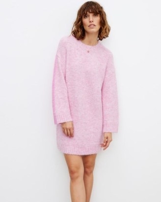 OLIVER BONAS Two Tone Pink Knitted Jumper Dress ~ tonal colour block sweater dresses ~ women’s knitted fashion