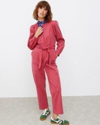 OLIVER BONAS Washed Cotton Pink Jumpsuit ~ women’s pleated shoulder jumpsuits