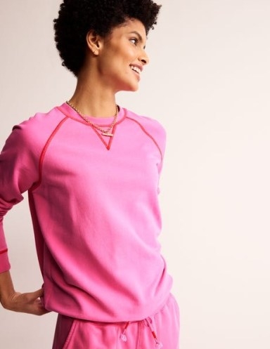 Boden Washed Raglan Sweatshirt in Sangria Sunset ~ women’s pink cotton sweatshirts - flipped