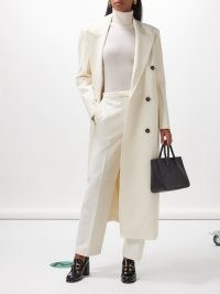 Róhe Double-breasted twill coat in ivory ~ women’s off white longline coats ~ chic outerwear