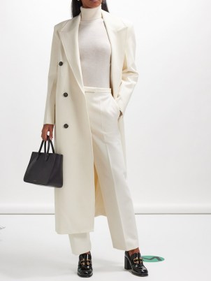Róhe Double-breasted twill coat in ivory ~ women’s off white longline coats ~ chic outerwear - flipped