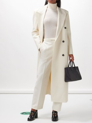Róhe Double-breasted twill coat in ivory ~ women’s off white longline coats ~ chic outerwear