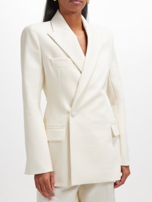 Róhe Double-breasted woven blazer in ivory ~ chic off white blazers - flipped