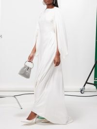 Roksanda Kami cape-sleeve silk-satin gown in ivory ~ luxe maxi occasion dresses ~ silky fluid fabric gowns