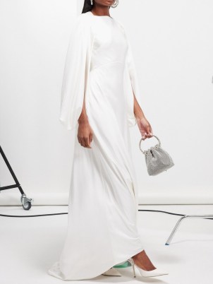 Roksanda Kami cape-sleeve silk-satin gown in ivory ~ luxe maxi occasion dresses ~ silky fluid fabric gowns - flipped