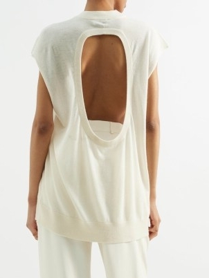 Raey Open-back cashmere-knit tank in ivory – knitted cap sleeve tanks – women’s cut out tops - flipped